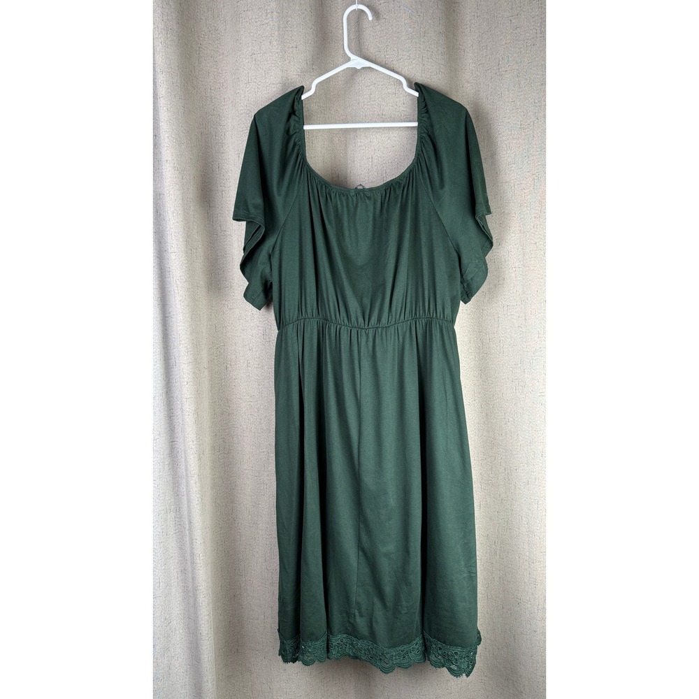 BloomChic Lace Trim Midi Dress Womens 22-24 Green Excellent Empire Waist Boho - Picture 3 of 5
